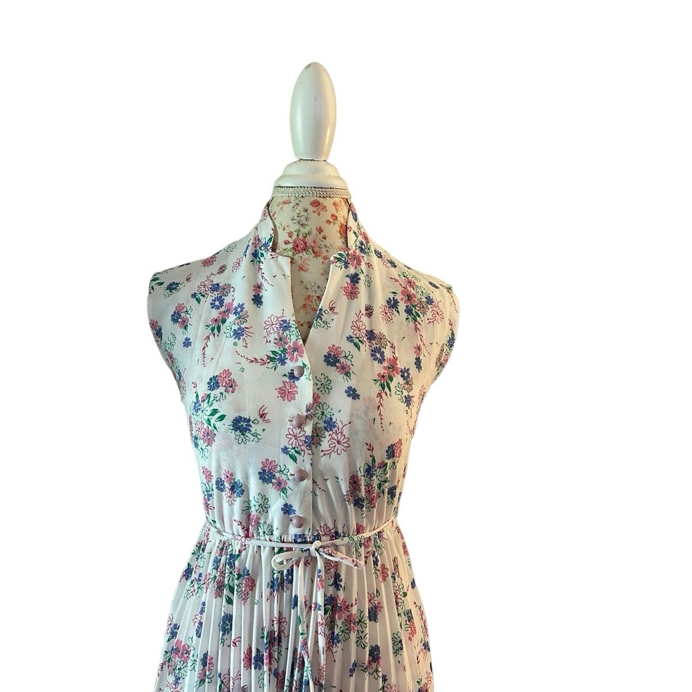 Vintage 1970's Dress Pleated Skirt Belted Junior Women's 3 Pink Blue Teal Floral